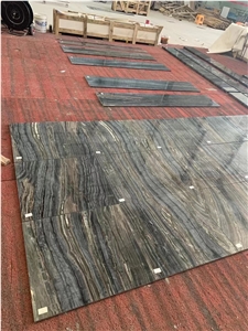 China Black Wood Marble Tile  With Gold Vein