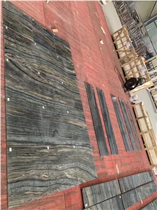 China Black Wood Marble Tile  With Gold Vein