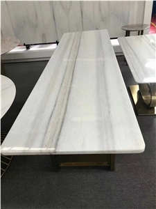 Hot Straight Grain White Marble Table Top