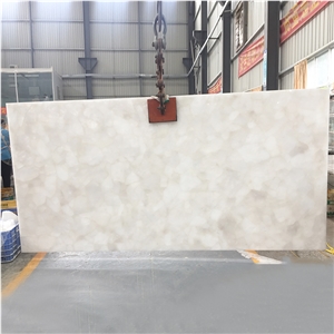 Polishing White Crystal Quartz Semiprecious Stone Slab