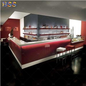 Contemporary Customised L Red Marble Restaurant Bar For Sale