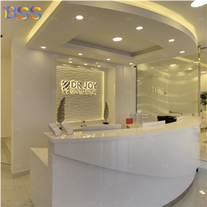 Creative Glossy White Stone Curved Dental Front Desk Design
