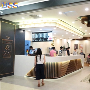 Curved Snack Drink Coffee Bar Counter Design For Restaurant