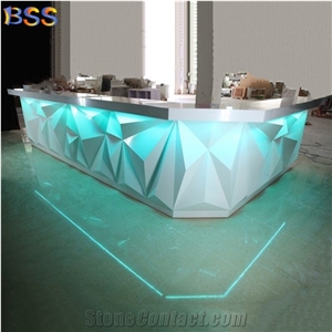 Custom Made L Shape White Marble Led Restaurant Bar Counter