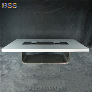Modern Custom Rectangular Gloss White Marble Boardroom Table