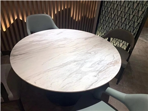10-Seat Marble White Beauty Dining Table Top With Metal Base