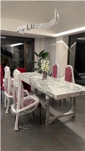 10 Seats Marble Arabescato Dining Table With Metal Base