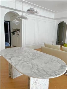 6 Seaters Stone Dining Table Marble Statuario Dinner Table Furniture