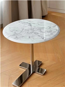 Tapered Edges Round Marble Statuario Office Coffee Table Set