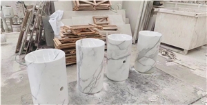 Chisel Exterior Marble Carrara Pedestal Wash Basin Bath Sink
