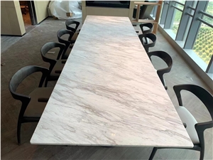 Large Marble Volakas Round Dining Table With Metal Base