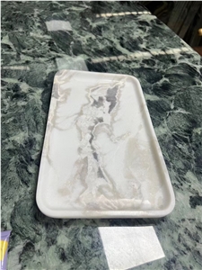 Marble Dessert Dishes CNC Carved Stone Kitchen Serving Plates