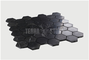 2" Hexagon Black Marble Mosaic
