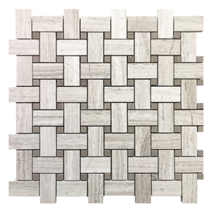 Basketweave Mosaic White Oak Wooden Marble Mosaics Tiles