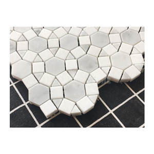 Football Pattern Carrara White And Thassos Marble Mosaic