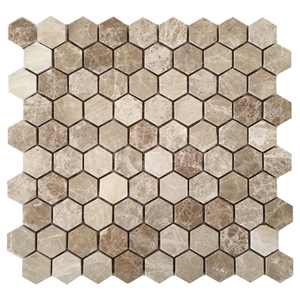 1 Inch Hexagon Mosaic Emperador Light Marble Floor Tile