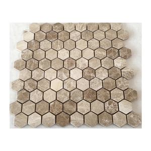 1 Inch Hexagon Mosaic Emperador Light Marble Floor Tile
