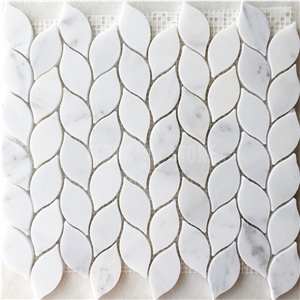 White Marble Leaf Pattern Bathroom Featured Wall Mosaic Tile