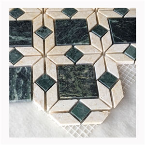 Beige And Green Marble Flower Pattern Bathroom Wall Mosaic