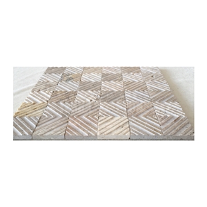 White Oak Wooden Marble Mosaic Grooved Surface Tile