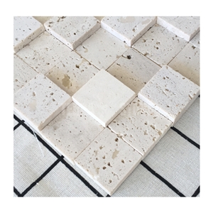 3D White Travertine Mosaic Wall Tile Square Pattern Tiles