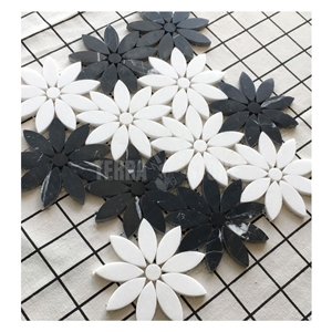 Thassos Pure White Nero Marquina Black Marble Flower Mosaic