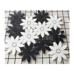 Thassos Pure White Nero Marquina Black Marble Flower Mosaic