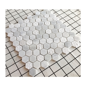 1 Inch Hexagon Carrara White Marble Stone Mosaic Textured