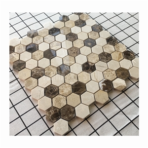 Beige Brown Marble Mixed Hexagon Mosaic Stone Floor Tile