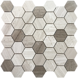 Multi Colors Wooden Marble Stone Mosaic Hexagon Wall Tile