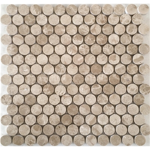 Penny Round Stone Mosaic Emperador Light Marble Floor Tile