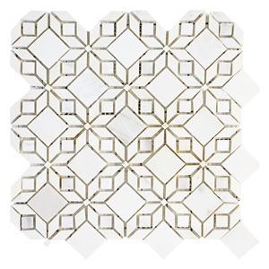 White Marble Stone Mosaic Mini Rhombus Kitchen Wall Tiles