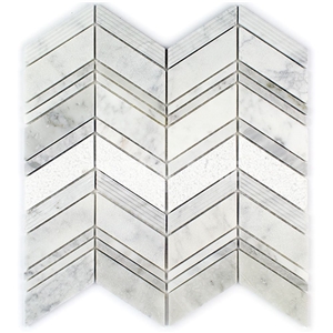 Winged Carrara Marble Tile Chevron Pattern Textured Mosaic