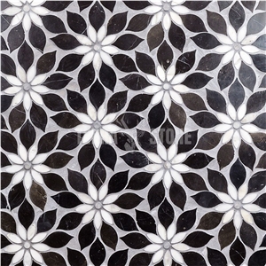 Wildflower Calacatta Black Marble Polished Mosaic Tile