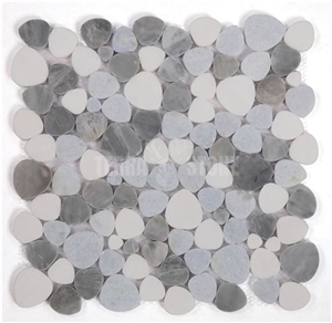 Bardiglio Gray Carrara Marble Pebble Mosaic Kitchen Tile