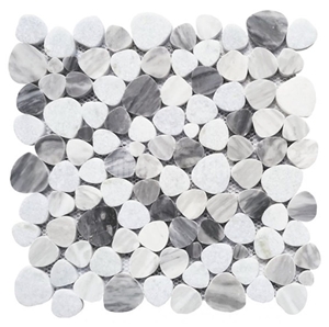 Carrara White And Bardiglio Gray Marble Mosaic Pebble Tile