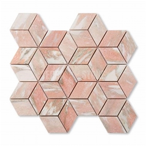 Herringbone Norwegian Rose Pink Marble Mosaic Floor Tile
