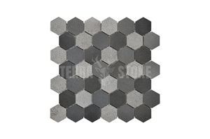 Hexagon Basalt Black Stone Bush-Hammered Mosaic Tile