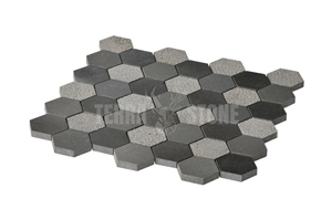 Hexagon Basalt Black Stone Bush-Hammered Mosaic Tile