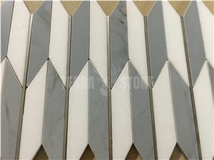 Natural Marble Mosaic With Stainless Steel Chevron Tiles