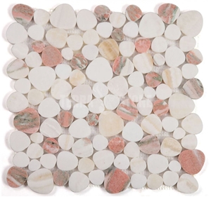 Norwegian Rose Marble Thassos White Stone Pebble Mosaic