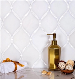 PEARL CHIC WHITE MARBLE MOTHER OF PEARL WATERJET MOSAIC TILE