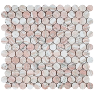 Rosa Norvegia Marble Red Pink Mosaic Penny Round Tile