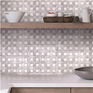 THASSOS SQUARE AND CARRARA OCTAGON MARBLE MOSAIC TILE