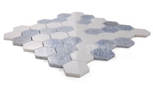 Thassos White And Blue Marble 2" Hexagon Mosaic Tile