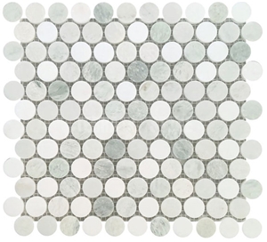 Thassos White And Ming Green Marble Penny Round Mosaic