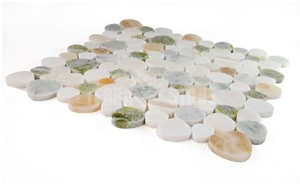 Thassos White Marble Honey Onyx Green Pebble Mosaic Tile