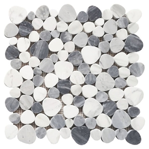 White And Gray Marble Mosaic Pebble Heart Shape Mosaics