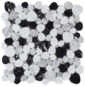White And Gray Marble Mosaic Pebble Heart Shape Mosaics