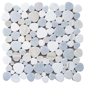 White Blue Gray Marble Mosaic Pebble Heart Shape Tile